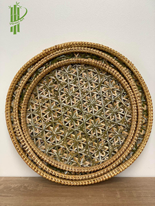 Vente en gros de plateau en bambou fait main plateau de service rond en rotin pour cuisine et salon plateau de rangement décoratif à un niveau - Product Image 2