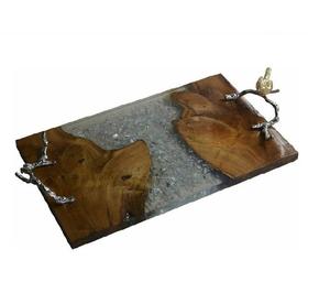 Nueva Bandeja Rectangular de Madera de Mango con Resina Azul para Servir o Almacenar Alimentos, Lujosa y Hecha a Mano - Product Image 6