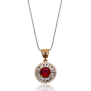 Grenat de forme ronde avec Baguette en pierre de Zircon, breloque authentique pour femme, bijoux turcs faits à la main, vente en gros, bijoux en argent 925 - Product Image 1