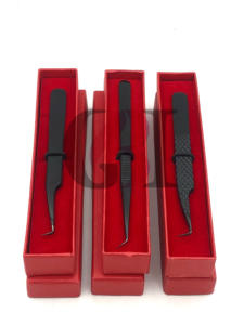 Pinzas de extensión de pestañas de acero inoxidable de 45 y 90 grados de Plasma negro de alta calidad, logotipo personalizado, herramientas de belleza con agarre de diamante - Product Image 2