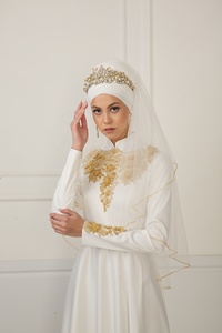Maxivestido de novia de manga larga, diseño de lujo, para ceremonia nacional, musulmán - Product Image 2