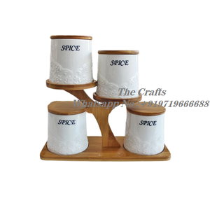 Juego de contenedores de condimentos de mármol al por mayor, tarros de especias con base de madera para accesorios de cocina - Product Image 3