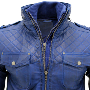 Veste de mode en laine mince d'hiver pour hommes grande taille décontractée en cuir d'agneau marron véritable col montant fermeture éclair respirant vente en gros - Product Image 4