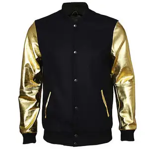 Chaqueta de cuero con mangas para hombre, chaqueta masculina de color dorado claro con diseño personalizado