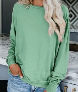 High Quality Women's Round Neck Loose Shirts French Terry Cotton Blend Pullover Sweatshirt <b>Tops</b> - Product Image 3