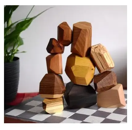 Blocos de madeira natural tumi ishi, brinquedos coloridos de blocos de madeira rock 99 de dados dourados