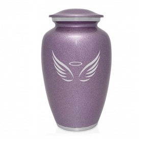Urne de crémation en métal violet avec ailes d'ange 220 Cu maison niche urne pour cendres humaines affichage urne funéraire gravée - Product Image 1