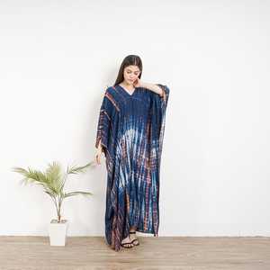 2024 gros Tie Dye Kaftans pour les femmes longues bohème col en v demi manches Inde vêtements avec robes tissées au sol - Product Image 3