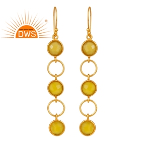 Yellow Chalcedony Gemstone <b>Earring</b> Jewelry Gold Plated Silver <b>Longing</b> Dangle <b>Earrings</b> Jewelry Supplier - Product Image 1