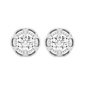 Pendientes de tuerca de oro blanco de 14 quilates hechos a mano de marca de lujo Pendientes de tuerca de diamante puro de diseño clásico - Product Image 1