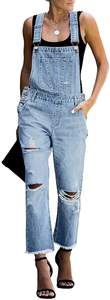 Femmes été formel respirant Denim combinaisons salopette pantalon broderie arcs trous glands couleur lavage-dangri/combinaison - Product Image 2