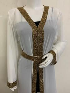 2025 nouveau musulman Ramadan mode EID Abaya offre mode musulmane Robe ceinture Cardigan Maxi Robe haussement d'épaules manteau robe perlée à la main Abaya - Product Image 6