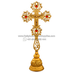 Cruz de pie de latón con CF-1024 de piedra - Product Image 2