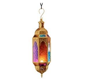 Lanterne suspendue de Style marocain, nouveauté, décorative à la main, en verre multicolore et métal coloré or de meilleure qualité, - Product Image 2