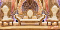 Ensemble de canapés de scène pour soirée Mehndi, élégant salon de mariage, chaise longue moderne sans dossier, ensemble de canapés en bois de teck pour événements