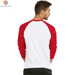 Chemise décontractée pour homme à manches raglan rouge et blanc, trois quarts de longueur, couleur unie, en popeline de coton teint, pour le printemps - Product Image 2