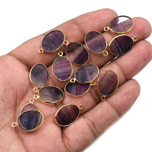 Fluorita de Forma Ovalada con Engaste de Plata de 19 a 21 mm con Dije Chapado en Oro para la Fabricación de Joyas - Product Image 3