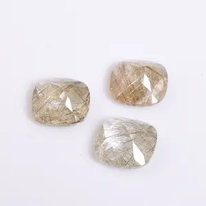 天然金红石石英宝石坐垫形状明亮切割宝石用于珠宝制作刻面校准尺寸宝石