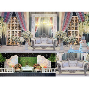 เวทีแต่งงานธีมสีขาวสุดหรู ตกแต่งเวทีงานเลี้ยงฉลองสมรสทันสมัย พร้อมฉากหลังแบบอังกฤษ - Product Image 1