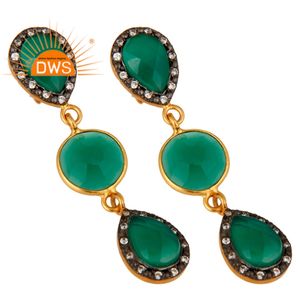 Boucles d'oreilles pendantes pour femmes, bijou de styliste, plaqué or, argent, Zircon vert, Onyx, pierres précieuses, pendentif - Product Image 2