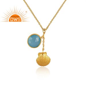 Collier pendentif en argent sterling plaqué or, 1 pièce, tendance, fournisseur de bijoux en pierre précieuse, calcédoine - Product Image 2