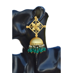 Boucles d'oreilles longues en forme de jhumka, en laiton avec finition mate dorée traditionnelle 2025, ornées de perles de pierre, pour filles et femmes - Product Image 5