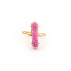Mạ vàng mã não màu hồng druzy prong thiết lập vòng đồ trang sức Marquise hình dạng đá quý Nhẫn phụ nữ & cô gái Đồ trang sức. Chế độ joyas R-163