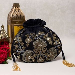 NEW-LATEST-BEAUTIFUL--POTLI-BAGS WITH-EMBELLISHED WITH BEADS,CRYSTAL GLASS STONE, ZARI BEAUTIFUL WORK-FOR-PARTY & <b>WEDDING</b>--2021 - Product Image 1
