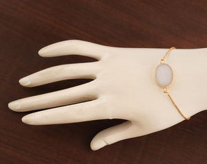 Forma ovalada natural azúcar blanco druzy y CZ cuarzo Caja cadena pulsera Latón chapado en oro casual fiesta desgaste deslizador cierre pulseras - Product Image 3