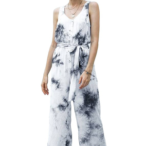 2025 vente chaude décontracté bohème une pièce robe ample jambe large main cravate teinture combinaison été vacances vêtements de plage - Product Image 1