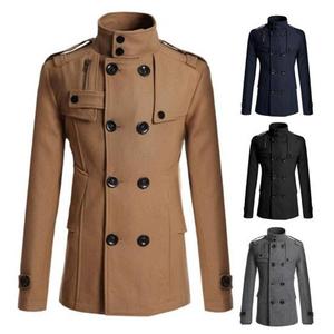 Manteau d'hiver pour homme de qualité supérieure, couleur unie, col Tron, en cuir véritable respirant, double boutonnage, sur mesure - Product Image 6