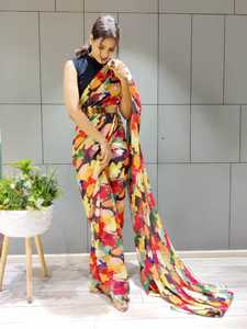 Nueva Colección de Saris Listos para Usar en 1 Minuto, Disponibles en 3 Colores, con Cinturón Elegante, Georgette Premium con Hermoso Estampado y Lentejuelas - Product Image 4