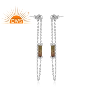Designer 925 Sterling Fine <b>Silver</b> <b>Chain</b> Drop <b>Earrings</b> Wholesale Bio Tourmaline <b>Earrings</b> Gemstone Jewelry Classic Collection - Product Image 2