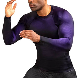 Customized Logo Private Label Men's Black Sun Protective UPF 50+ Compression Training MMA BJJ Rash Guard - Product Image 3