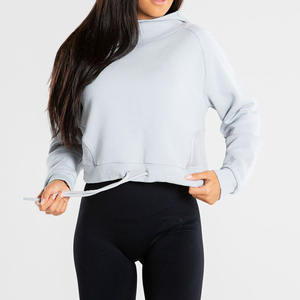 High Quality Custom Logo Terry Cotton Long Sleeve Crewneck Zip Up Sweatshirt <b>White</b> <b>Crop</b> <b>Top</b> Women Hoodie For Gym - Product Image 3