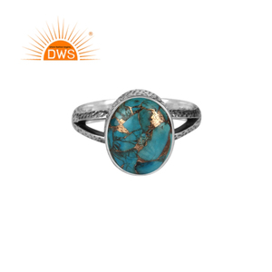 Anillo de Plata de Ley 925 con gema de cobre azul ovalado, joyería ovalada, oxidado - Product Image 2