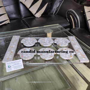 Plateau de service en acrylique avec plateau en nacre avec plateau arabe ou sous-verres assiettes thé café plateau de service plats - Product Image 1