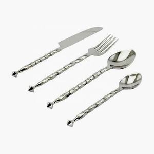 Couverts à manche torsadé à pointe ronde en acier inoxydable Ensemble de couverts en métal argenté poli miroir avec poignée en spirale faite à la main - Product Image 6