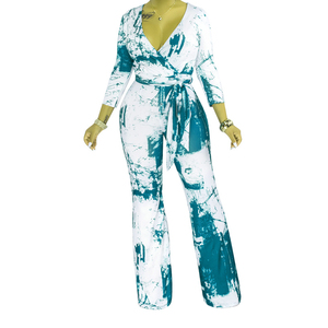 2021 femmes tricoté combinaisons et barboteuses col en v à manches longues imprimé géométrique décontracté hiver pull saut costume - Product Image 2