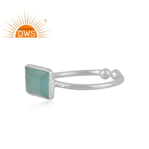 Pretty Aqua-Anillo de plata de primera ley y Calcedonia para mujer, sortija ajustable, plata esterlina 925, Gema fina - Product Image 2