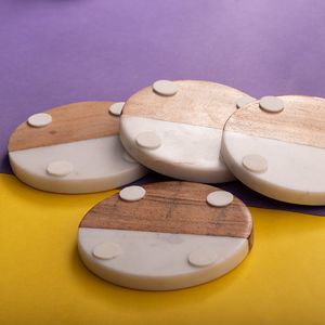 Posavasos de madera y mármol con forma redonda, decoración de madera sólida, café, té, posavasos de mármol divertido para bebidas - Product Image 6