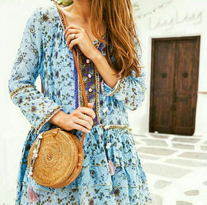 À la mode à la mode Bali rotin bandoulière panier sac en gros Pom Pom broderie fermeture à glissière arc coton naturel sac à main - Product Image 2