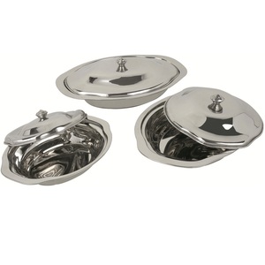 Polished Stainless Steel Serving <b>Bowl</b> <b>with</b> <b>Lid</b> Metal Serving Tray in Carton Packaging - Product Image 3