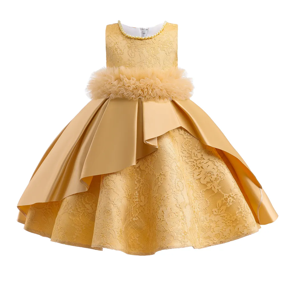 MQATZ — robe de mariage princesse jaune, tenue de fête, motif floral, pour enfants, 2022