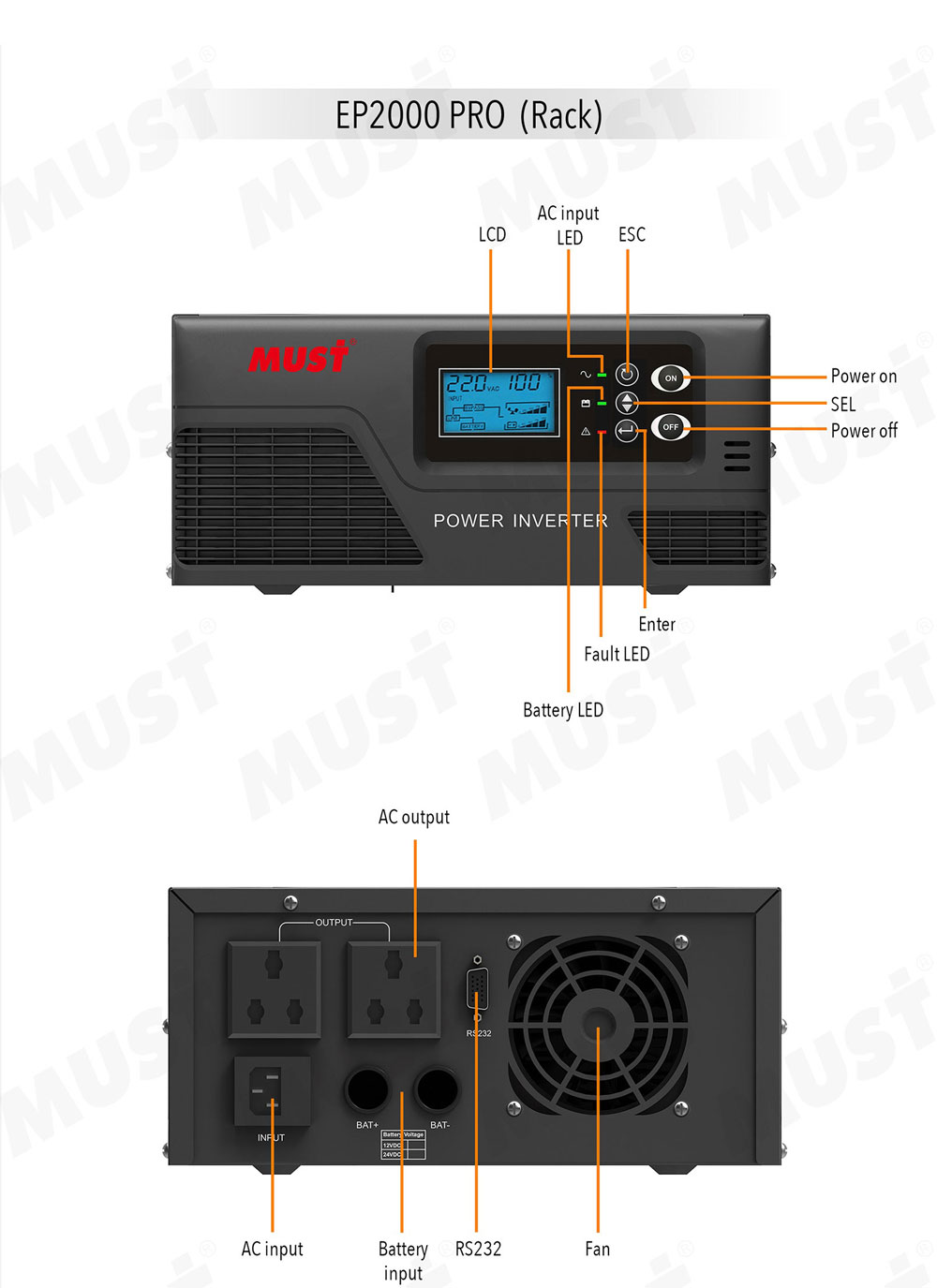 MUST EP 2000 PRO Series 300W 600W 800W 1KW 2.1KW power inverter cost effective inverter userfriendly installnation and setting