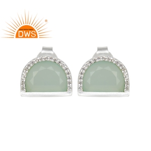 Half Moon Designer <b>Sterling</b> <b>silver</b> <b>Stud</b> Earrings Jewelry Supplier Aqua Chalcedony Gemstone <b>Stud</b> Earring Jewelry Wholesaler - Product Image 1
