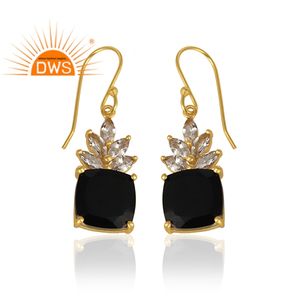 Zircon <b>Black</b> Onyx Gemstone <b>Earrings</b> Fashion Designer Gold Plated Sterling Silver <b>Dangle</b> <b>Earrings</b> Jewelry Wholesale - Product Image 2