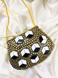 Handmade Brass Metal <b>Clutch</b> Purse Satin Lined Evening <b>Bag</b> with Dot Frame Patterns Flap Decoration Chains <b>for</b> <b>Weddings</b> Parties - Product Image 3