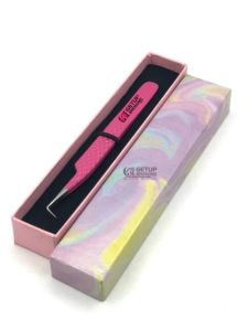 แหนบต่อขนตาสแตนเลสด้ามเพชรเคลือบสีชมพูแบบมืออาชีพอุปกรณ์ความงามติดโลโก้ได้ตามต้องการ - Product Image 4