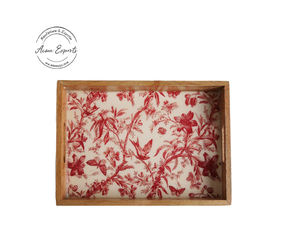 Charmant plateau en bois avec imprimé floral rouge élégant et fonctionnel pour servir ou afficher un décor - Product Image 1